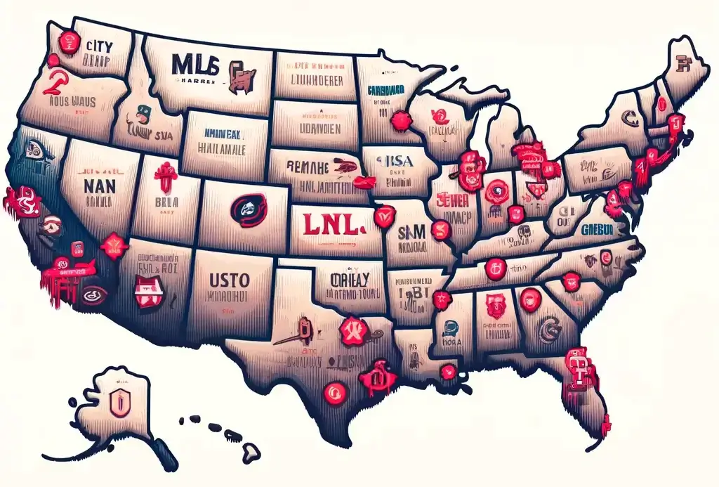 Illustrative map of the USA showing MLB fan quality rankings