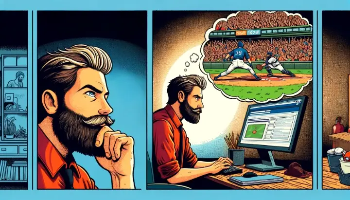 man creating a website after attending a baseball game